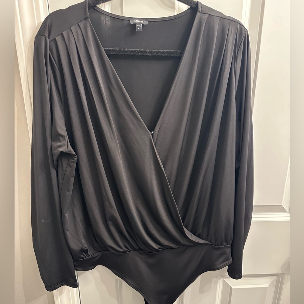 Express bodysuit shirt black satin size xl